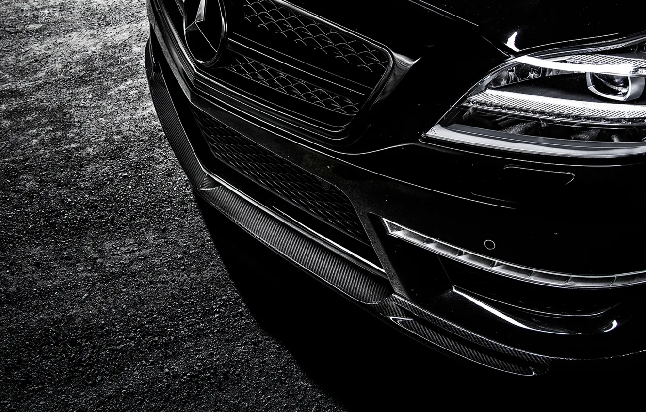 Photo wallpaper face, lights, Mercedes-Benz, Mercedes, bumper, AMG, Black, Sedan