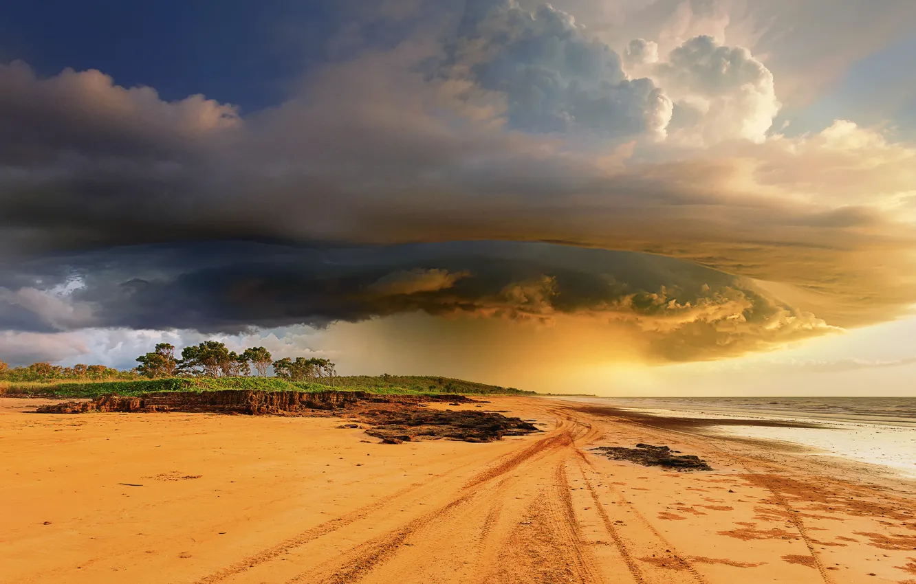 Photo wallpaper beach, the sky, clouds, clouds, Australia, tropical storm