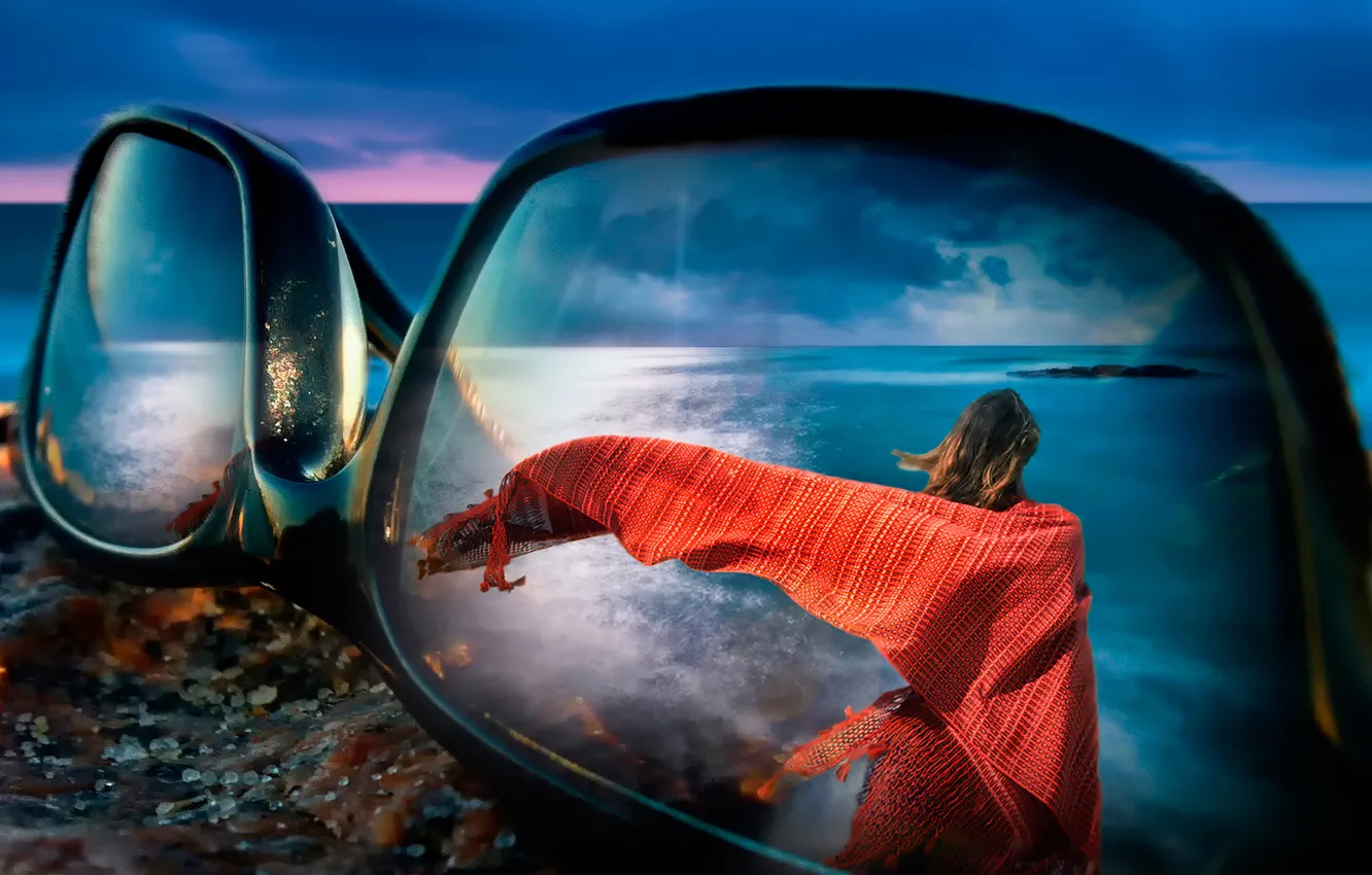 Photo wallpaper girl, macro, reflection, glasses