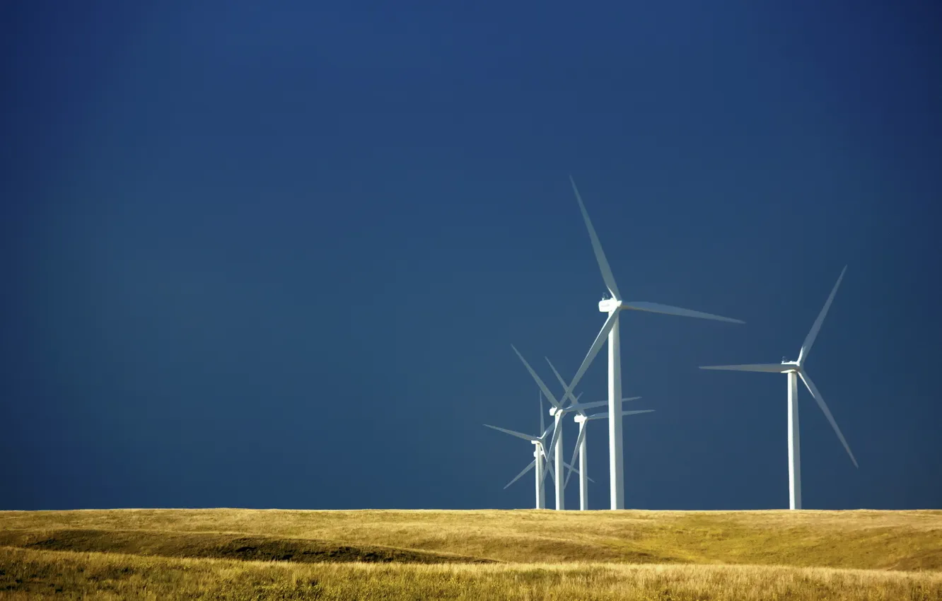 Photo wallpaper field, landscape, windmills