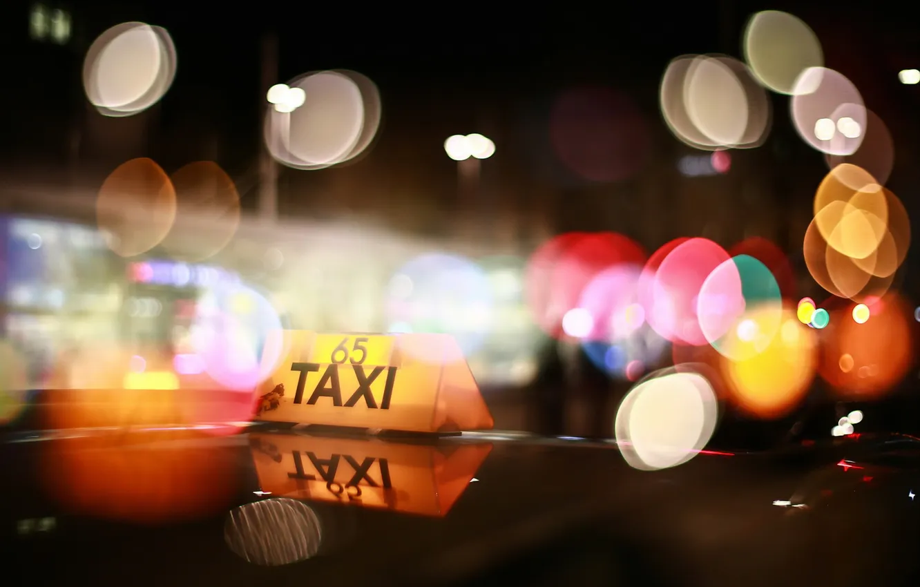 Photo wallpaper night, lights, taxi