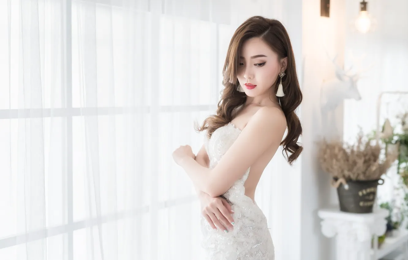 Photo wallpaper girl, face, figure, dress, cutie
