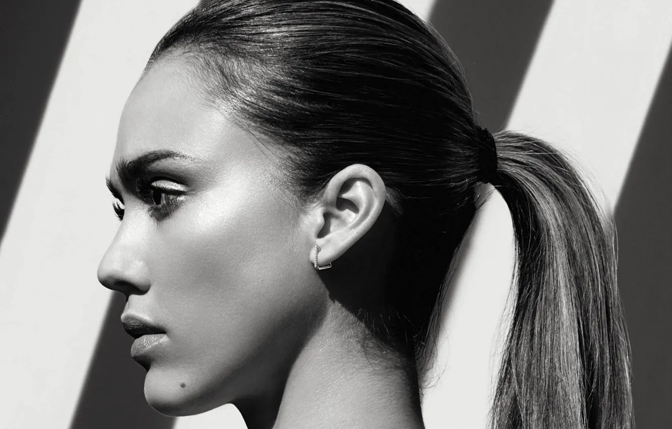 Photo wallpaper face, model, hair, Jessica Alba, earrings, actress, mole