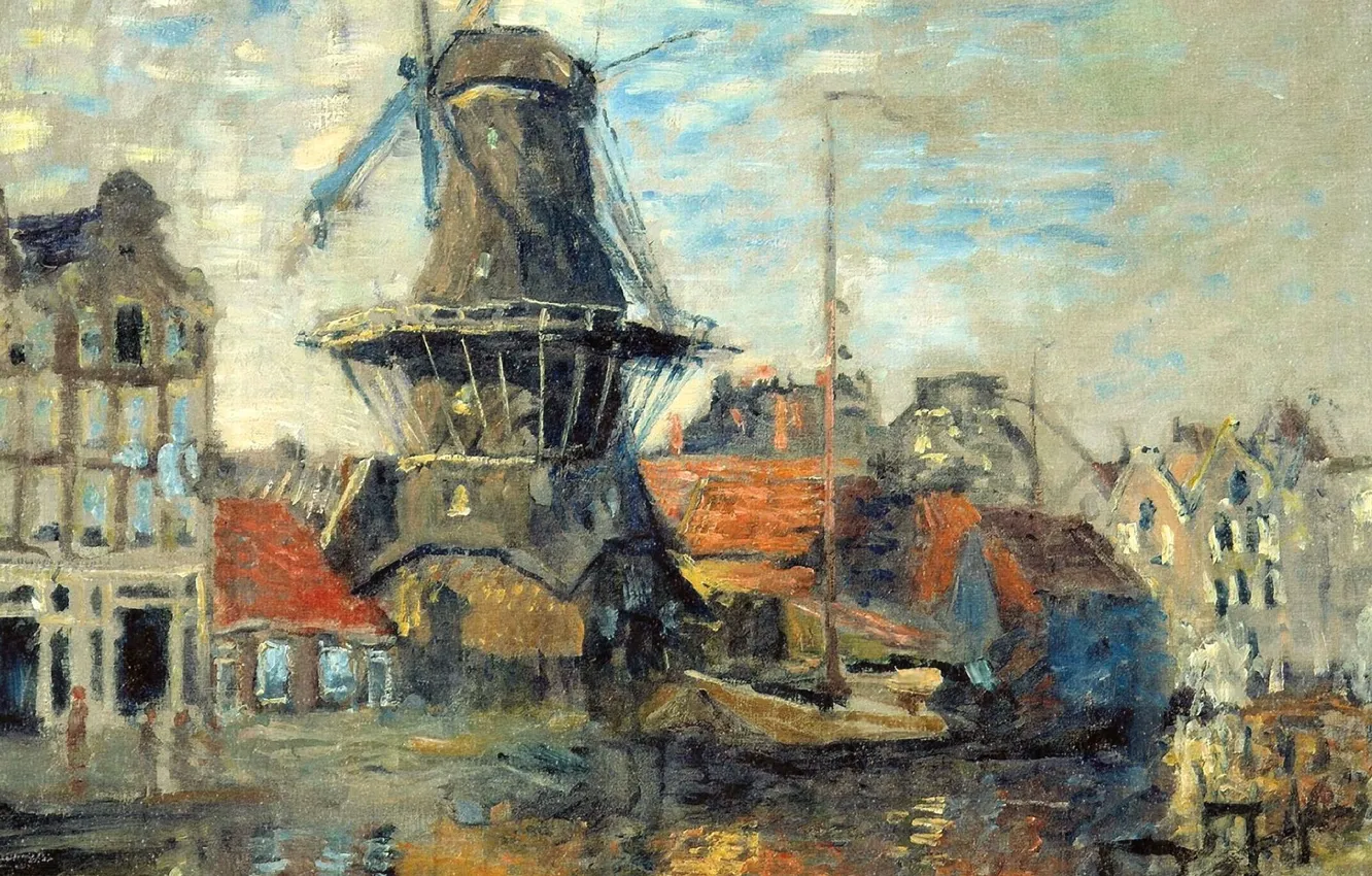 Photo wallpaper picture, the urban landscape, Claude Monet, Windmill on canal Onbekende. Amsterdam