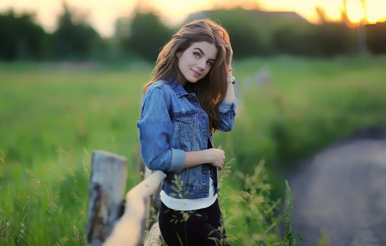 Photo wallpaper pose, smile, model, fence, space, cutie, bokeh, Margarita