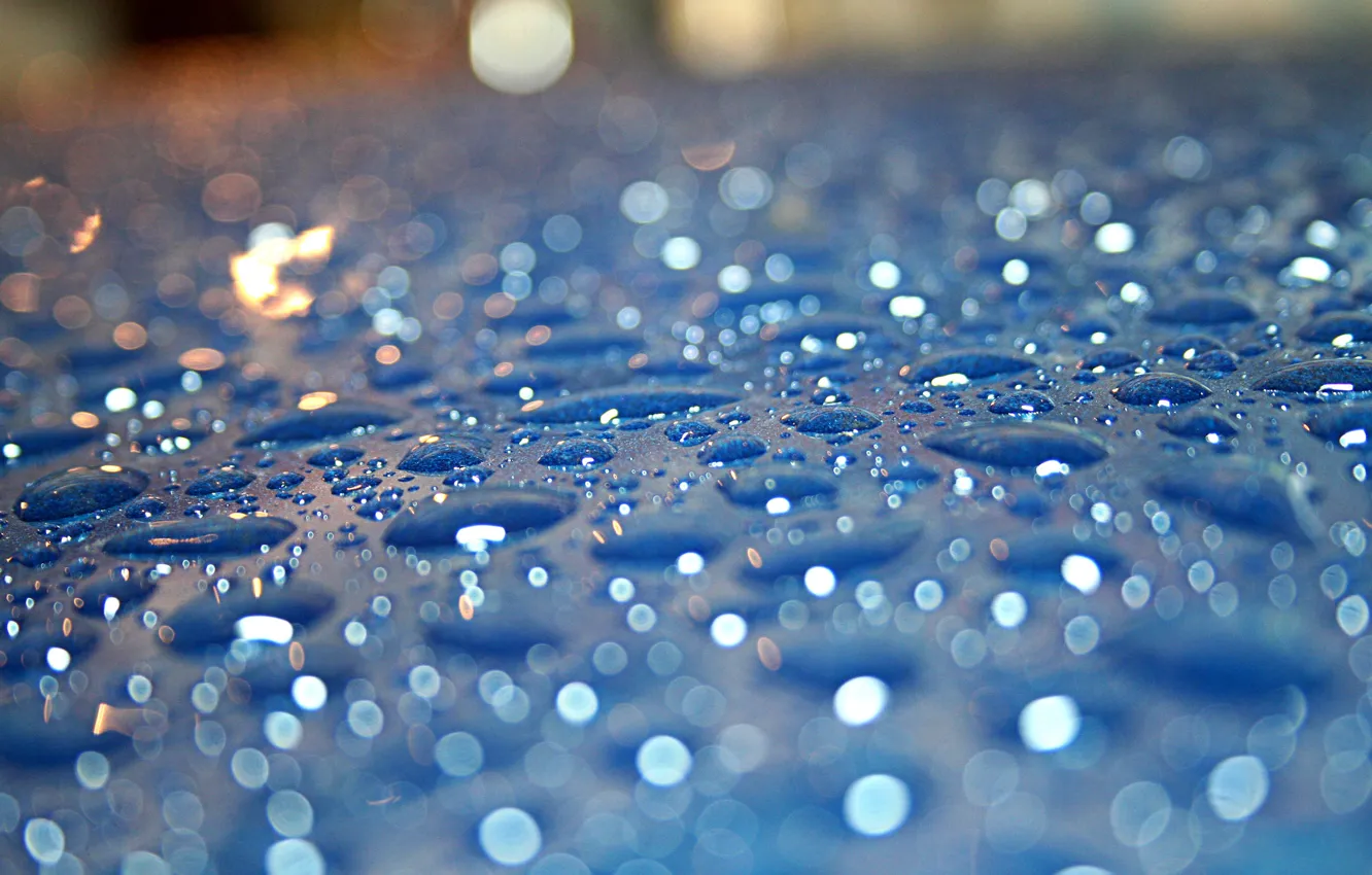 Photo wallpaper glass, drops, rain, Wallpaper, blue