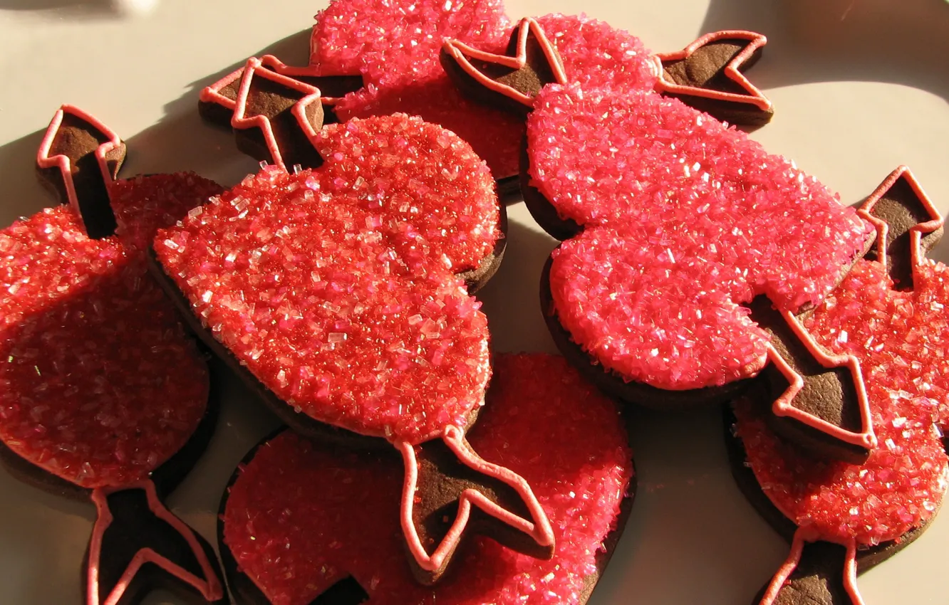Photo wallpaper cookies, hearts, red