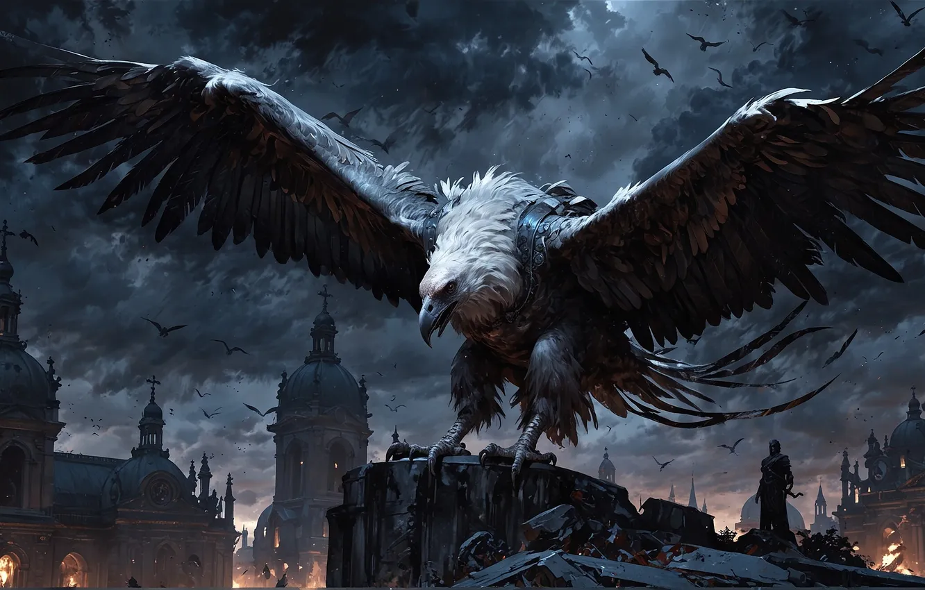 Photo wallpaper the city, bird, eagle