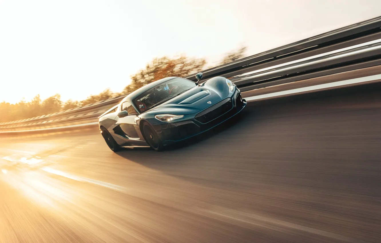 Photo wallpaper road, electric vehicle, speed record, rimac refrigerator