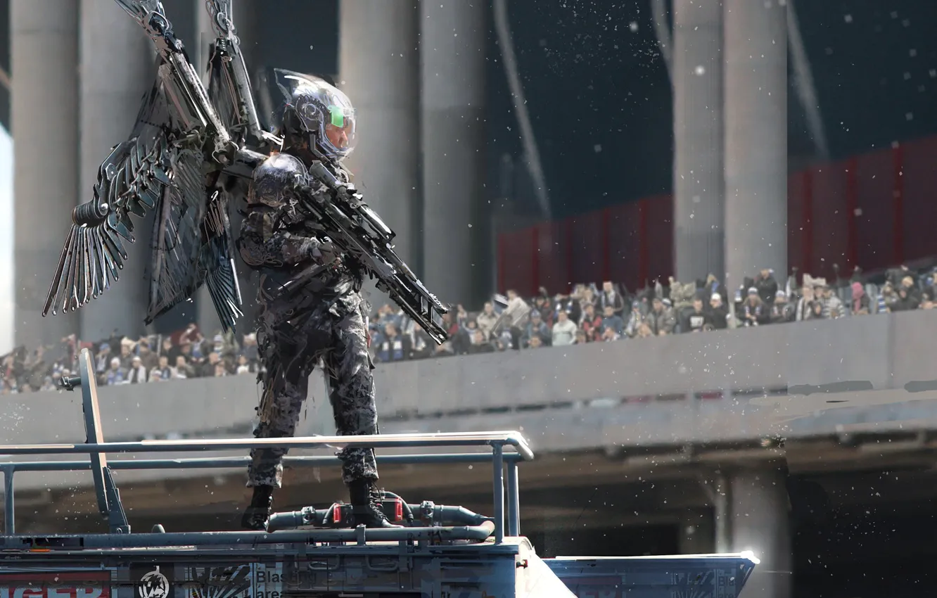 Photo wallpaper wings, warrior, equipment, the audience, the gentle guardian