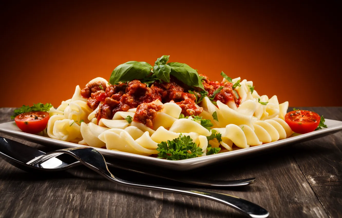 Photo wallpaper food, plate, spoon, plug, ketchup, pasta, Main Dishes