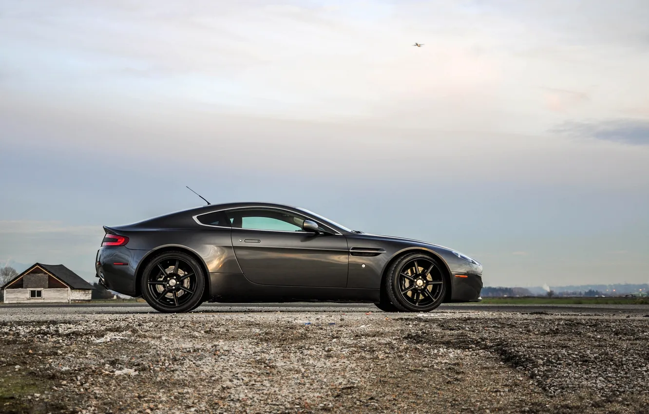 Photo wallpaper the sky, clouds, reflection, grey, Aston Martin, profile, Aston Martin, grey