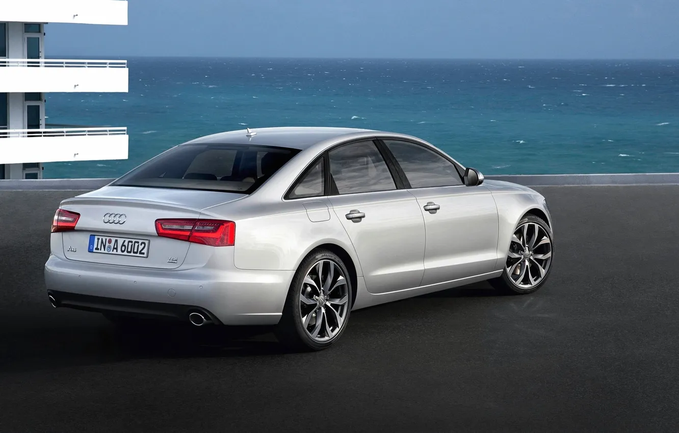 Photo wallpaper Audi, Sea, Auto, Grey, Case, Sedan