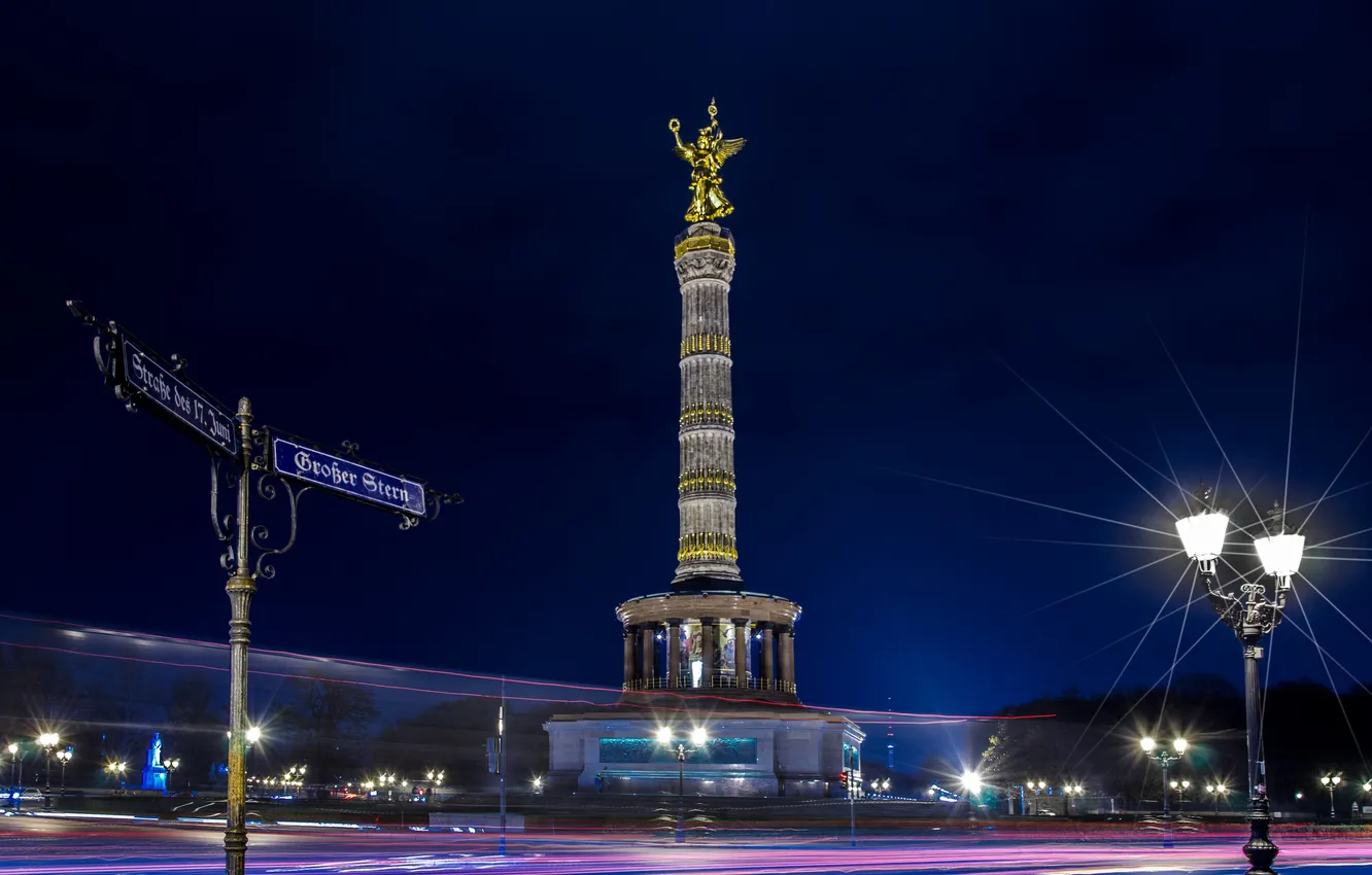 Photo wallpaper night, lights, Germany, Berlin, the victory column