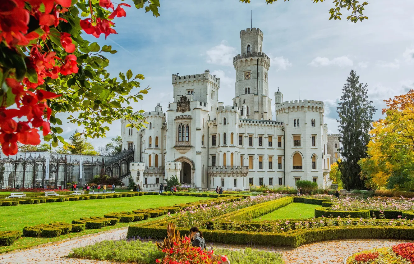 Photo wallpaper the sun, trees, flowers, design, castle, garden, Czech Republic, the bushes