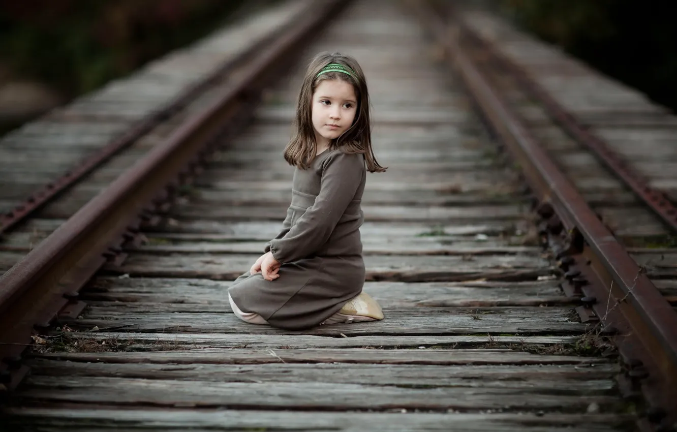 Photo wallpaper road, girls, street, rails, brunette, girl, bezel, Aurelia