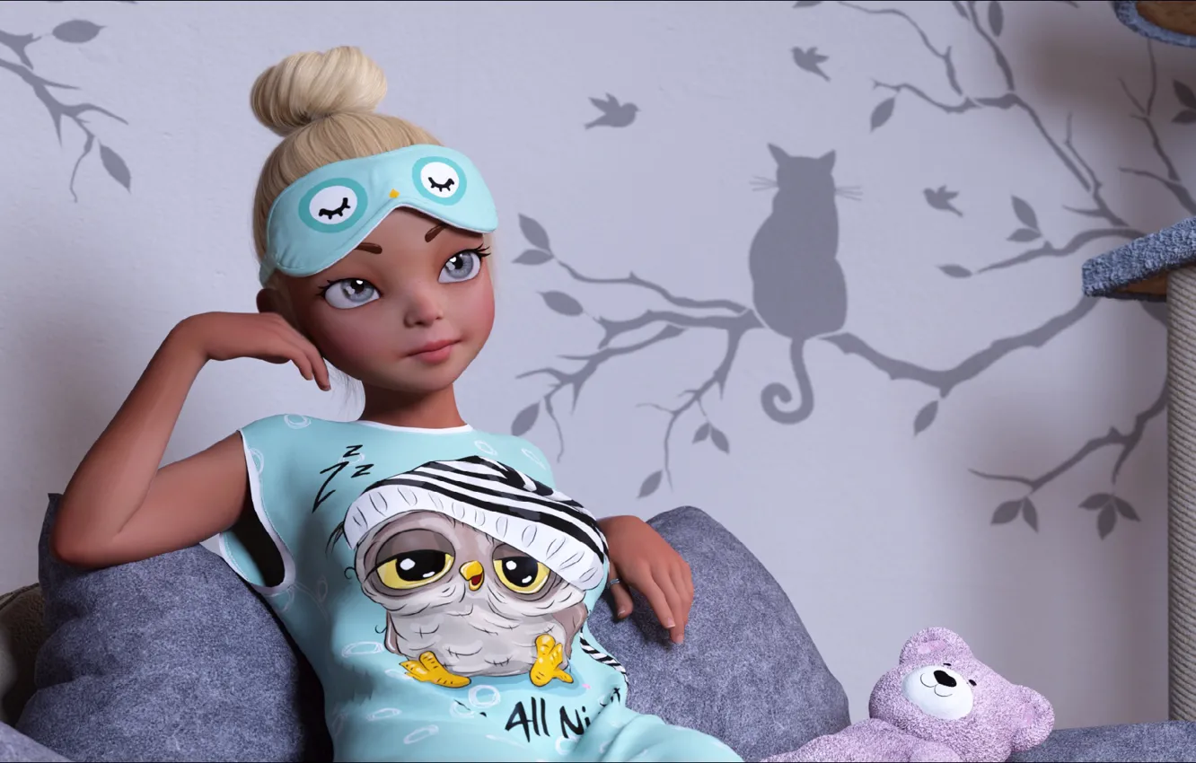 Photo wallpaper toy, art, girl, fashion, toy, cat, art, for children