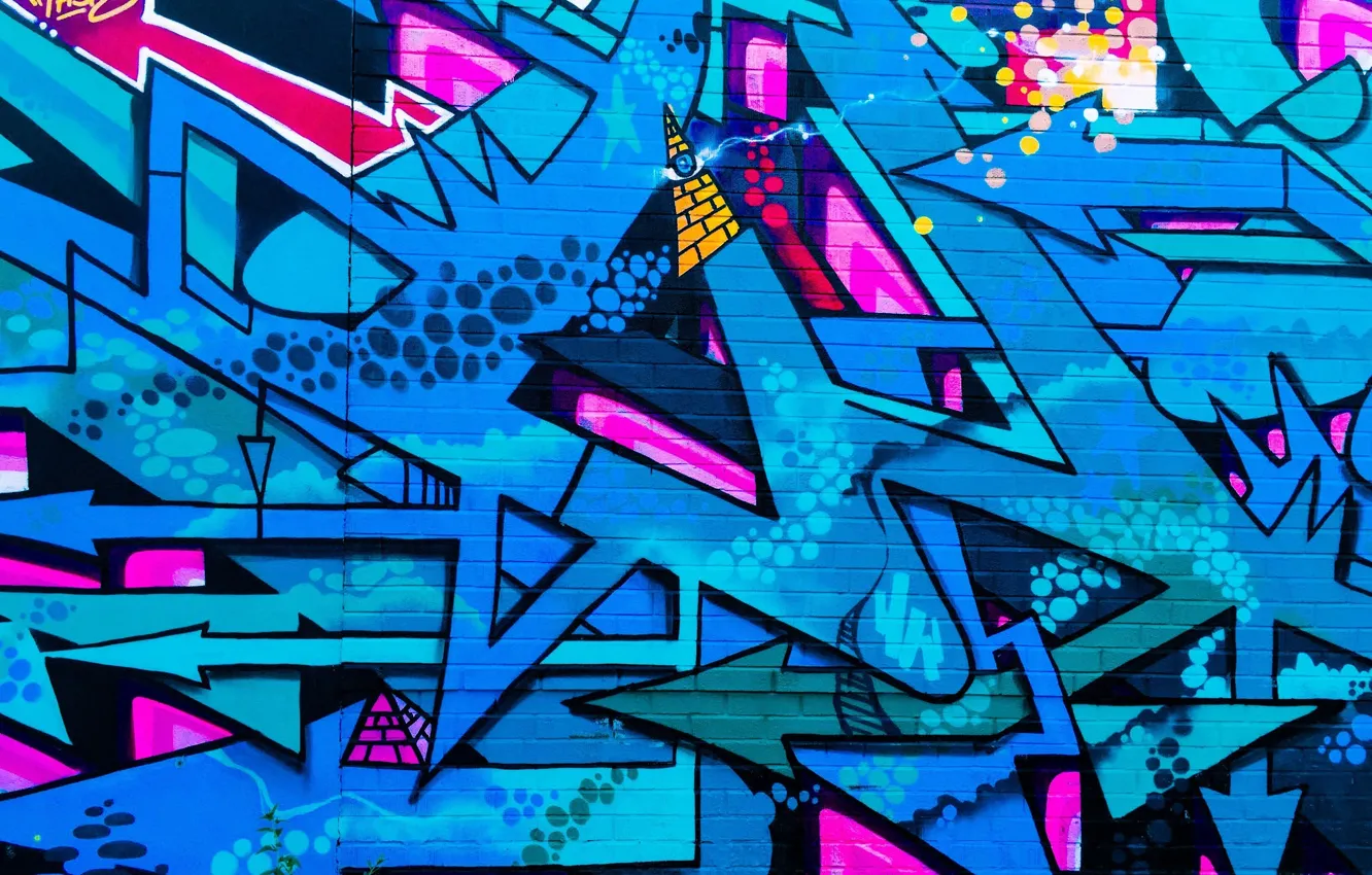 Photo wallpaper wall, graffiti, figure, graphics, color, bomb, pyramid, wall