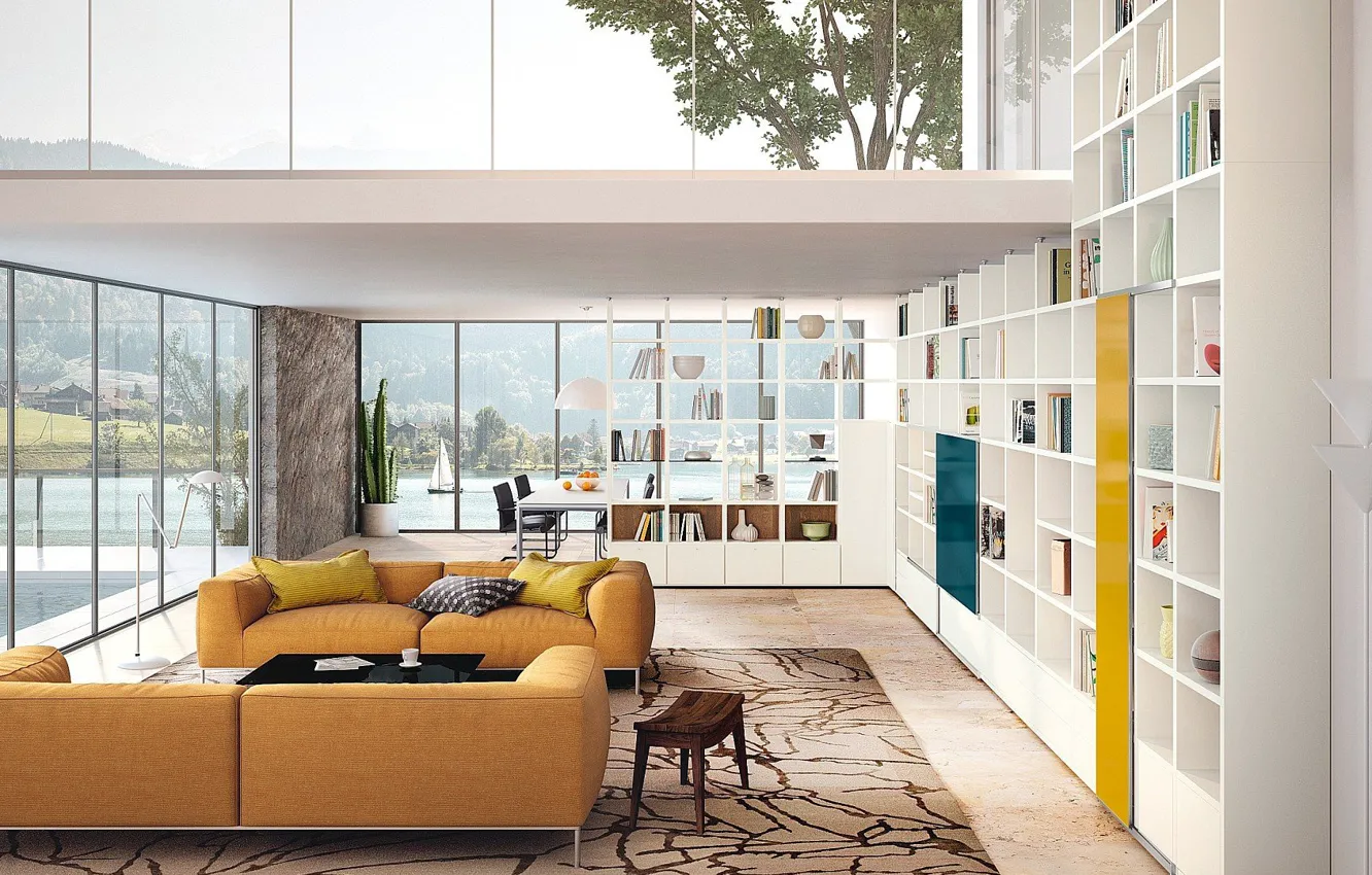 Photo wallpaper space, interior, pool, living room