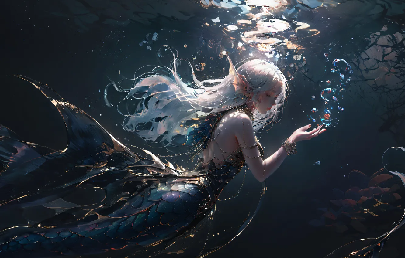 Photo wallpaper girl, fantasy, underwater, digital art, artwork, mermaid, fantasy art, creature