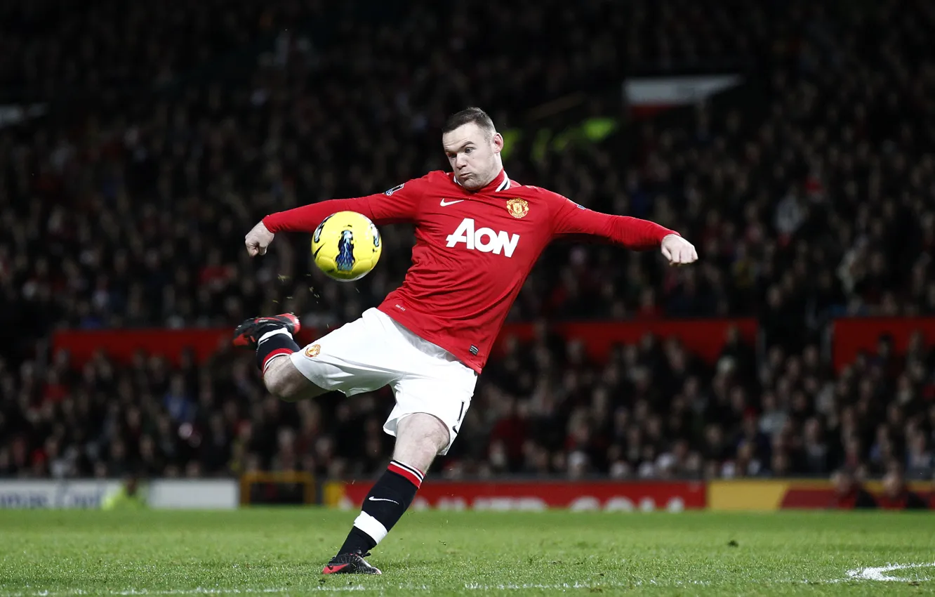 Photo wallpaper field, lawn, football, the ball, blow, Rooney, Manchester, football