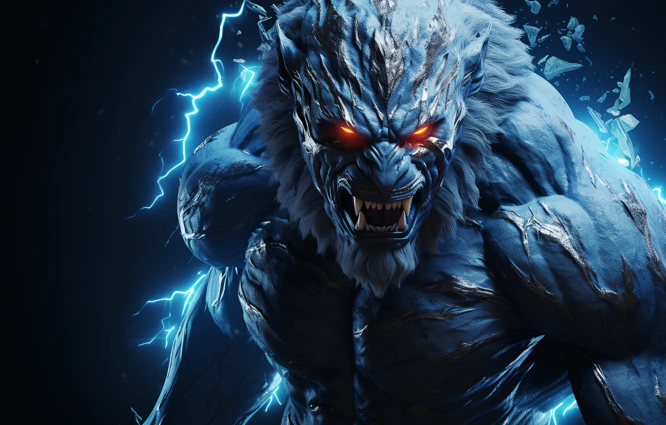 Photo wallpaper creature, blue skin, AI Art