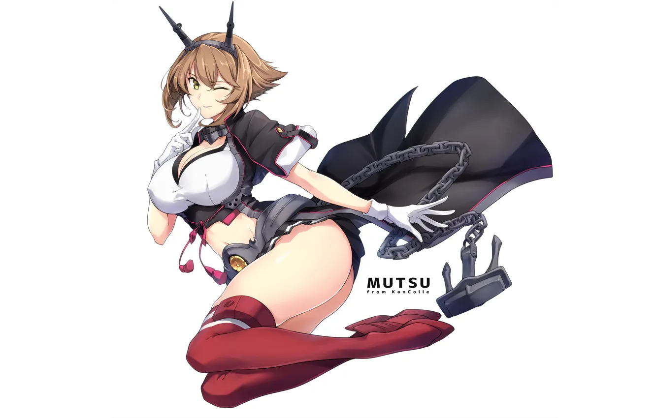 Photo wallpaper girl, sexy, ass, cleavage, thighhighs, brown hair, boobs, anime