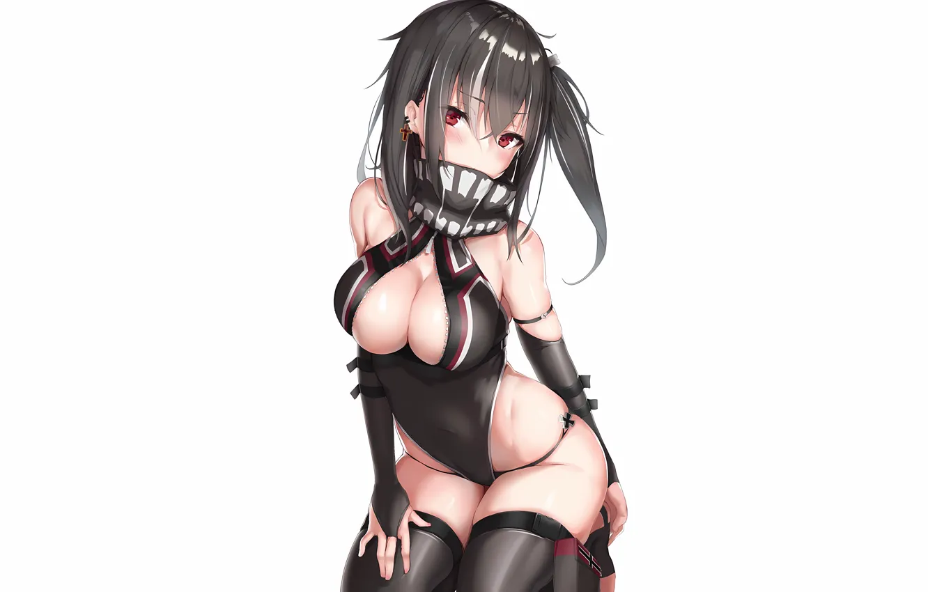 Photo wallpaper girl, sexy, cleavage, thighhighs, long hair, legs, boobs, anime