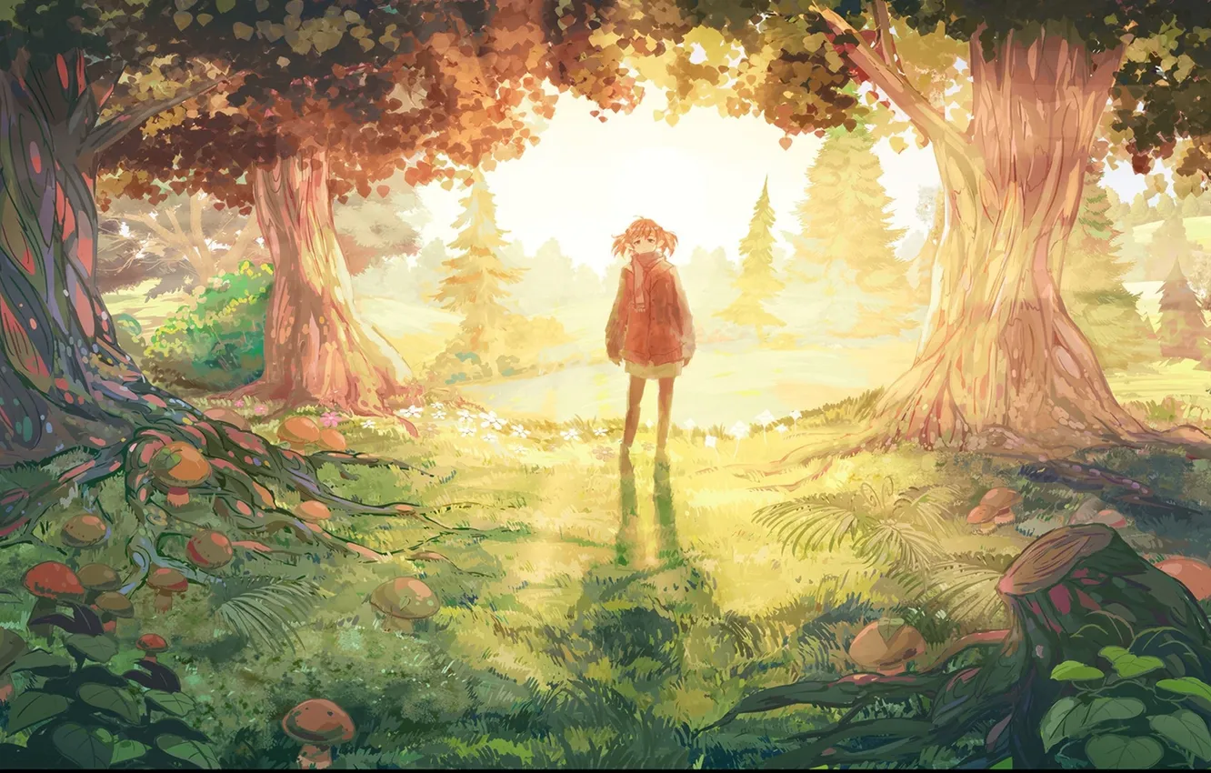 Photo wallpaper forest, trees, art, girl