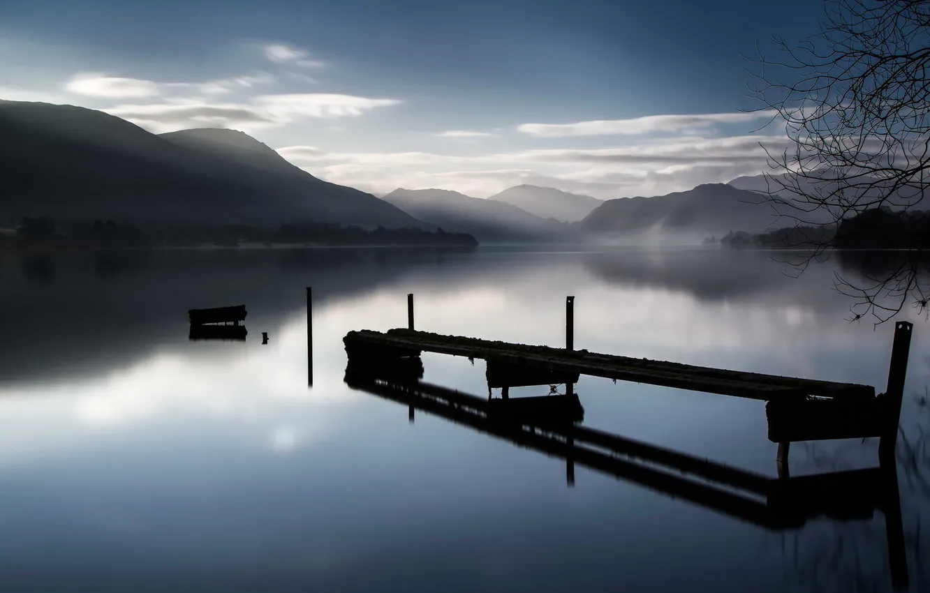 Photo wallpaper night, fog, lake