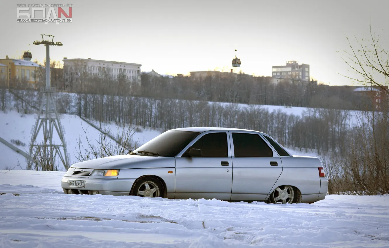 Photo wallpaper winter, machine, auto, sedan, Lada, auto, VAZ, 2110