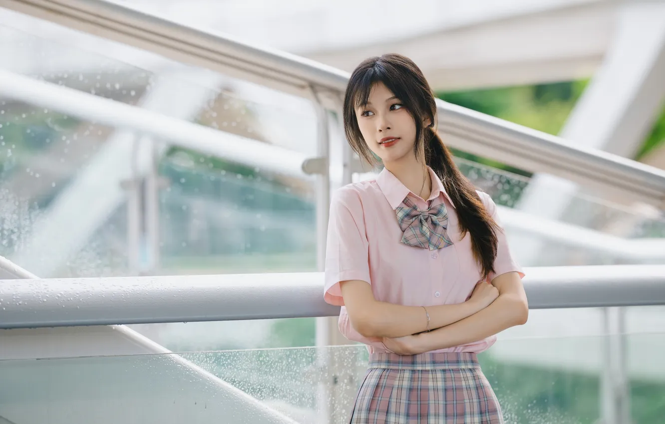 Photo wallpaper glass, woman, smile, beautiful, model, pretty, asian, cute