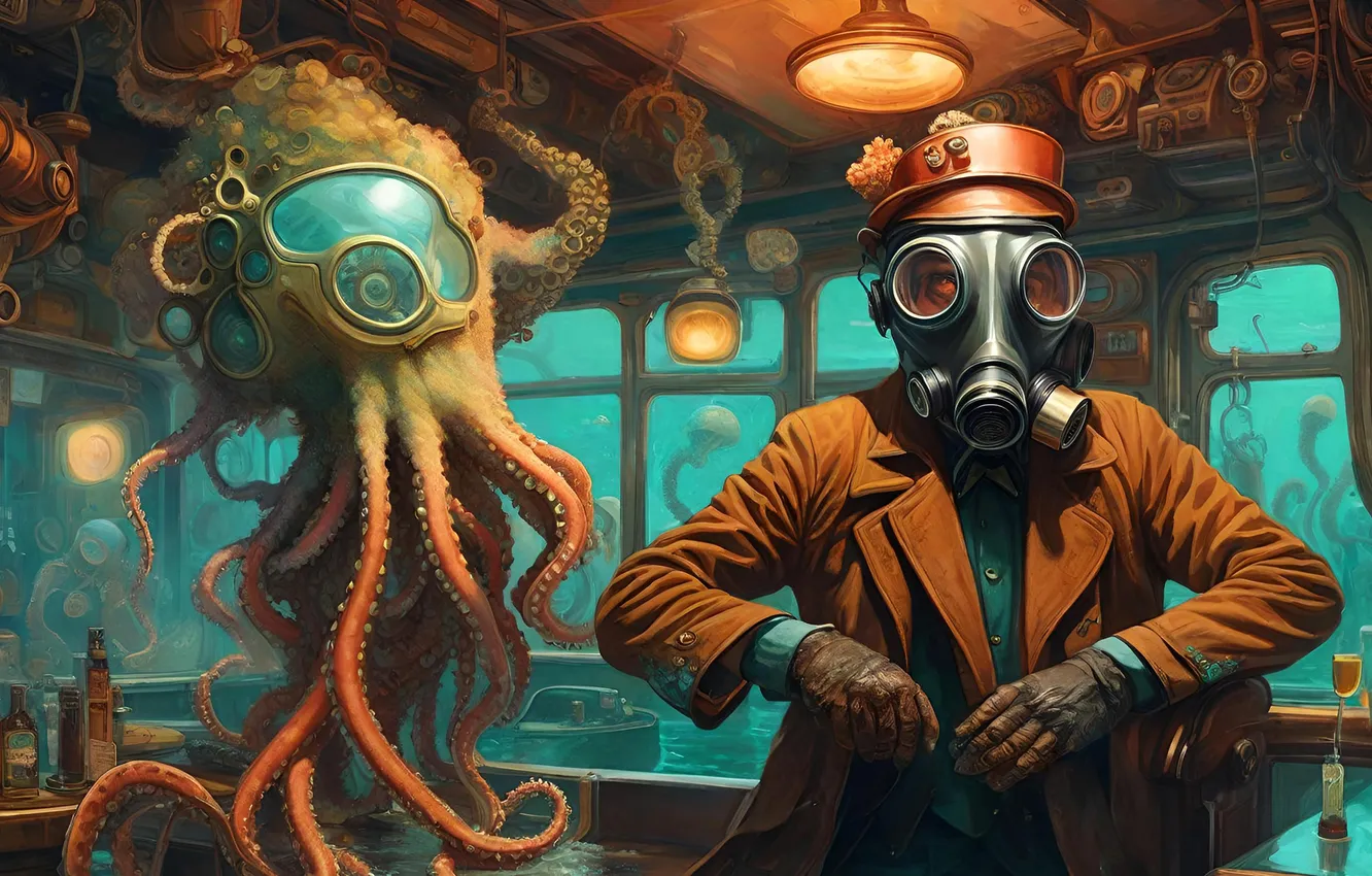 Photo wallpaper fantasy, octopus, laboratory, scientist