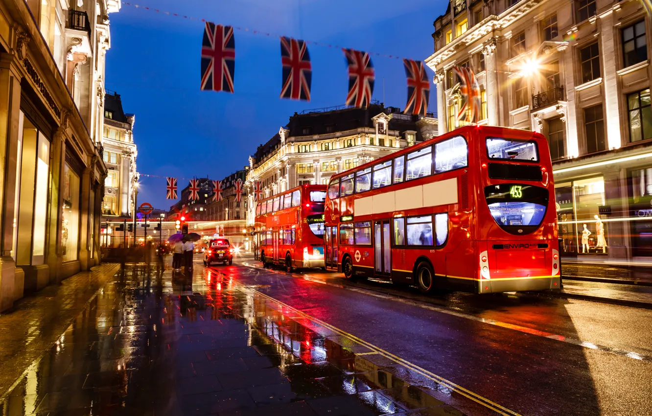 Photo wallpaper night, lights, England, London, lights, bus, london, night