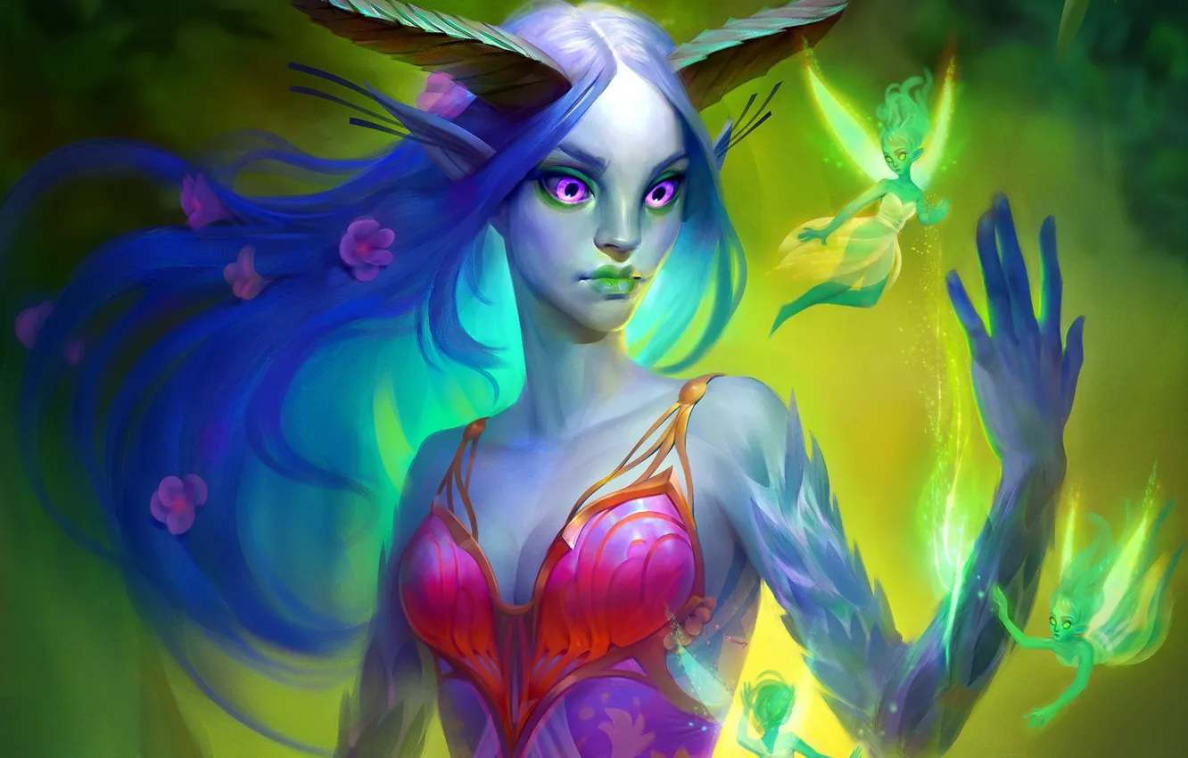 Photo wallpaper forest, fantasy, art, nymph, fake, Maria Poliakova, Jade Exemplar for HEX