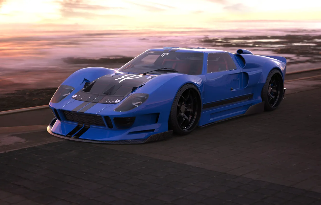 Photo wallpaper machine, auto, rendering, Ford, supercar, Ford GT, art, the front