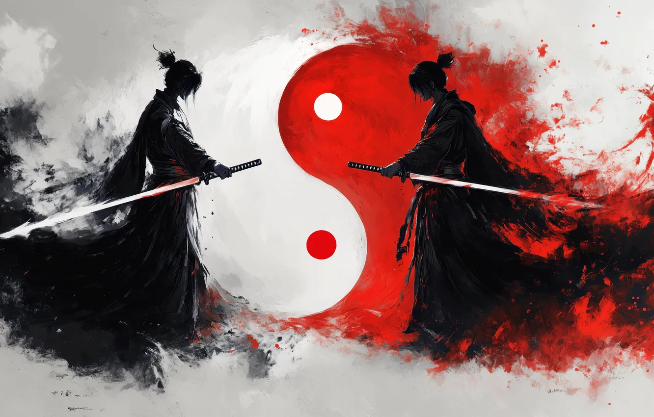 Photo wallpaper sign, Samurai, yin-yang