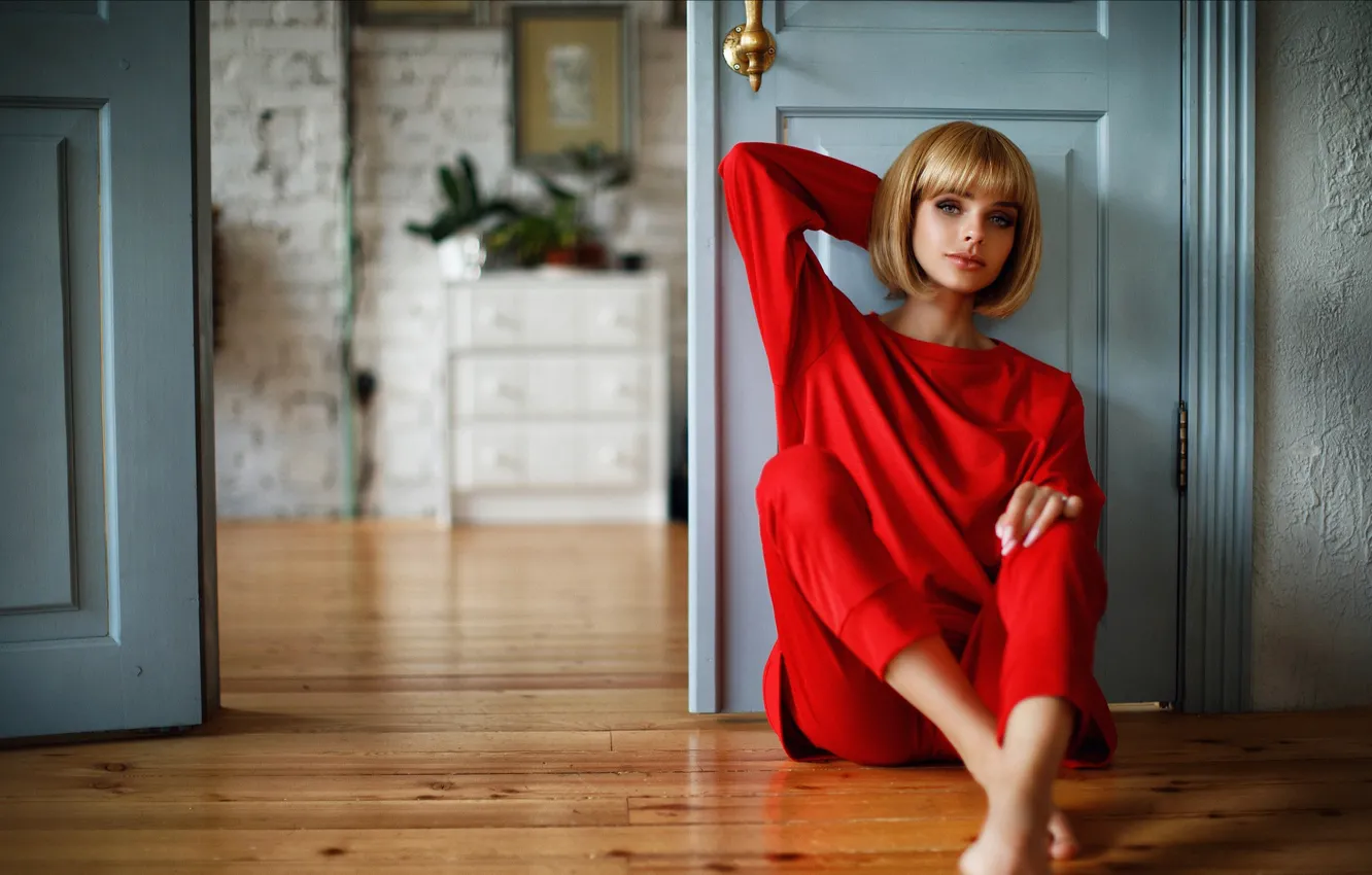 Photo wallpaper model, Girl, hairstyle, sitting, Sergey Potulny, Tatiana Walter