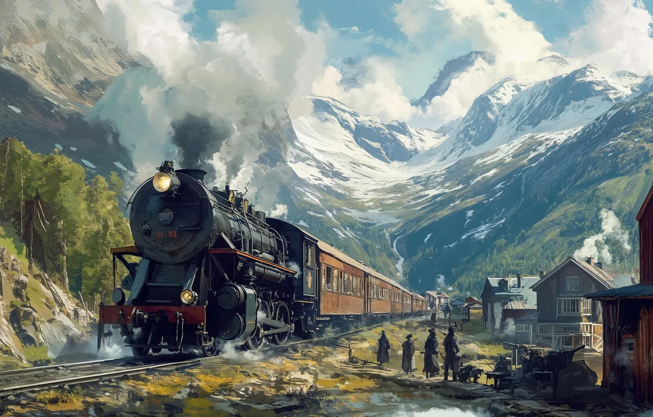 Photo wallpaper vintage, steam, steampunk, locomotive