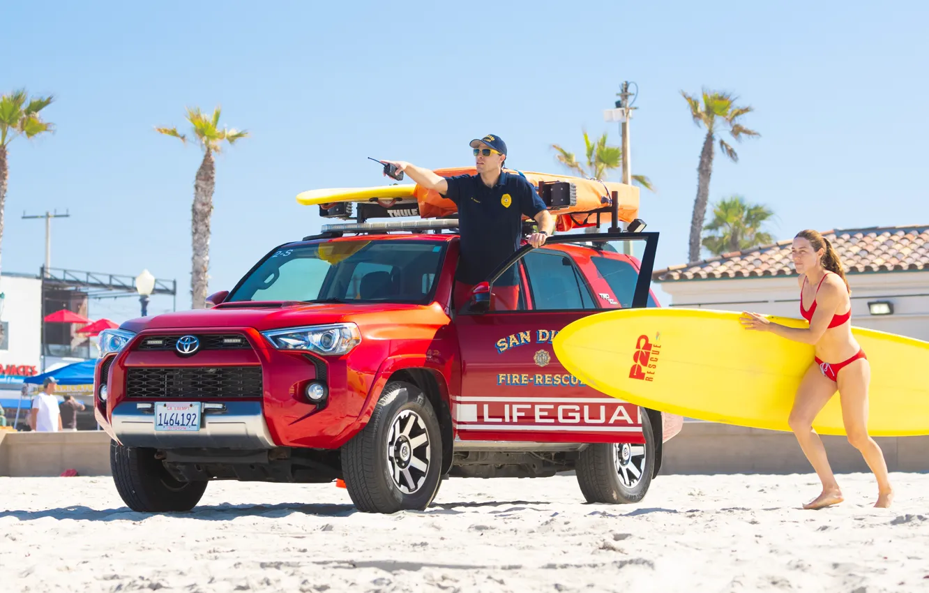 Photo wallpaper Beach, Girl, CA, Guy, Toyota, Beach, San Diego, Rescuers