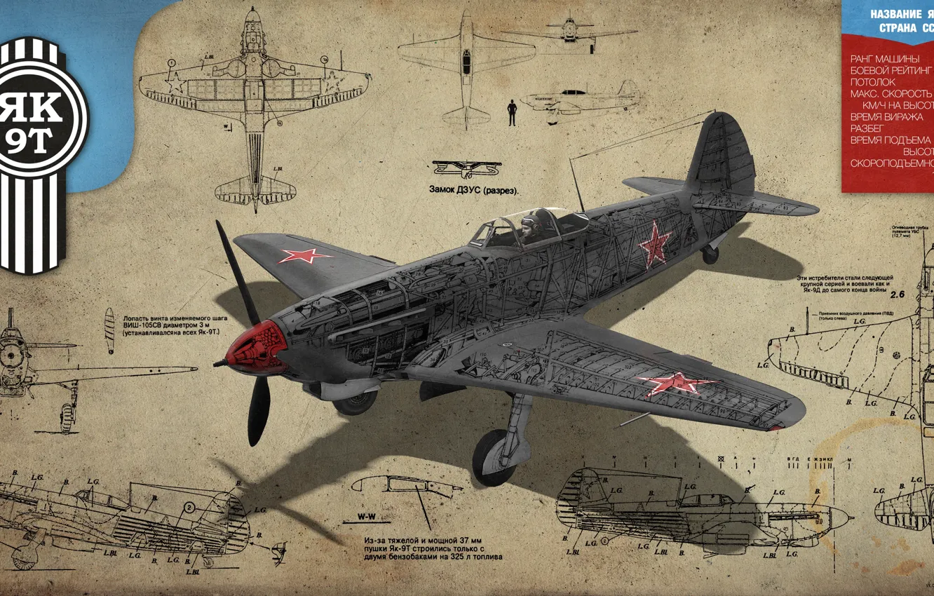 Photo wallpaper the sky, war, fighter, art, Soviet, piston, single-engine, War Thunder