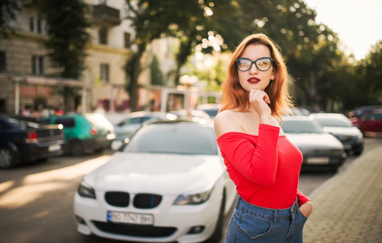 Photo wallpaper woman, attractive, Redhaired, eyeglasses