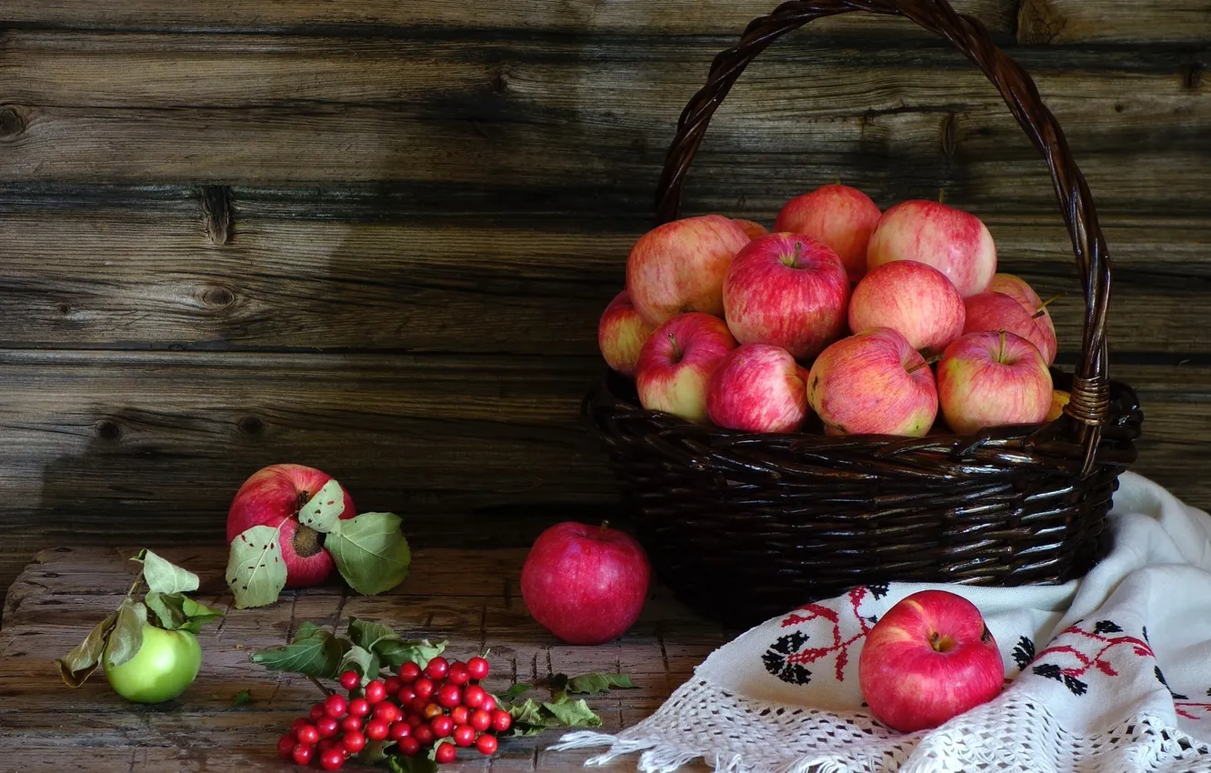 Photo wallpaper apples, still life, basket