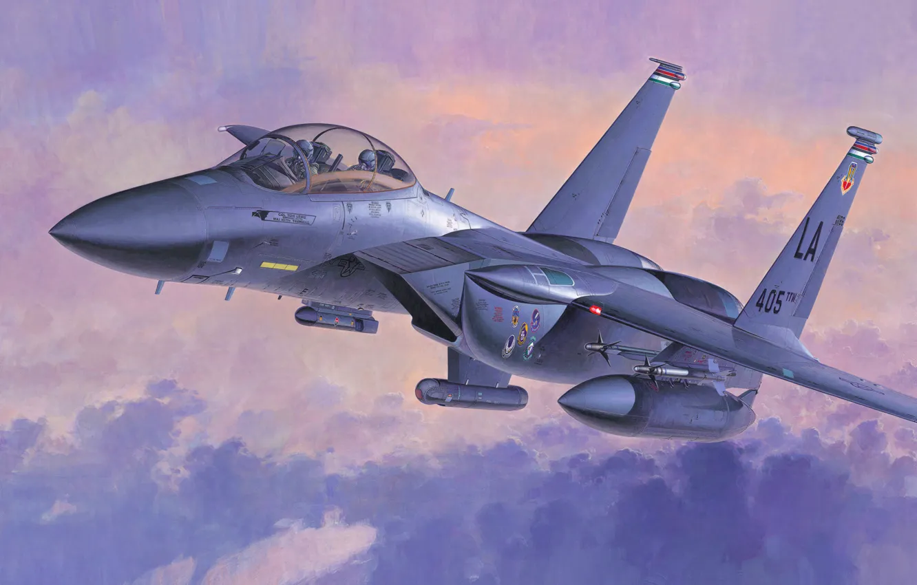 Photo wallpaper war, art, airplane, painting, aviation, jet, F-15E Strike Eagle