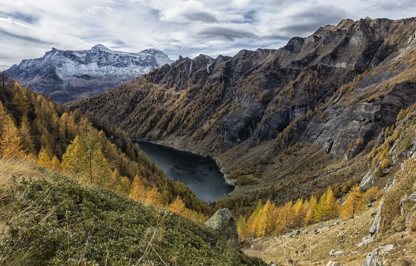 Photo wallpaper autumn, mountains, lake, canyon