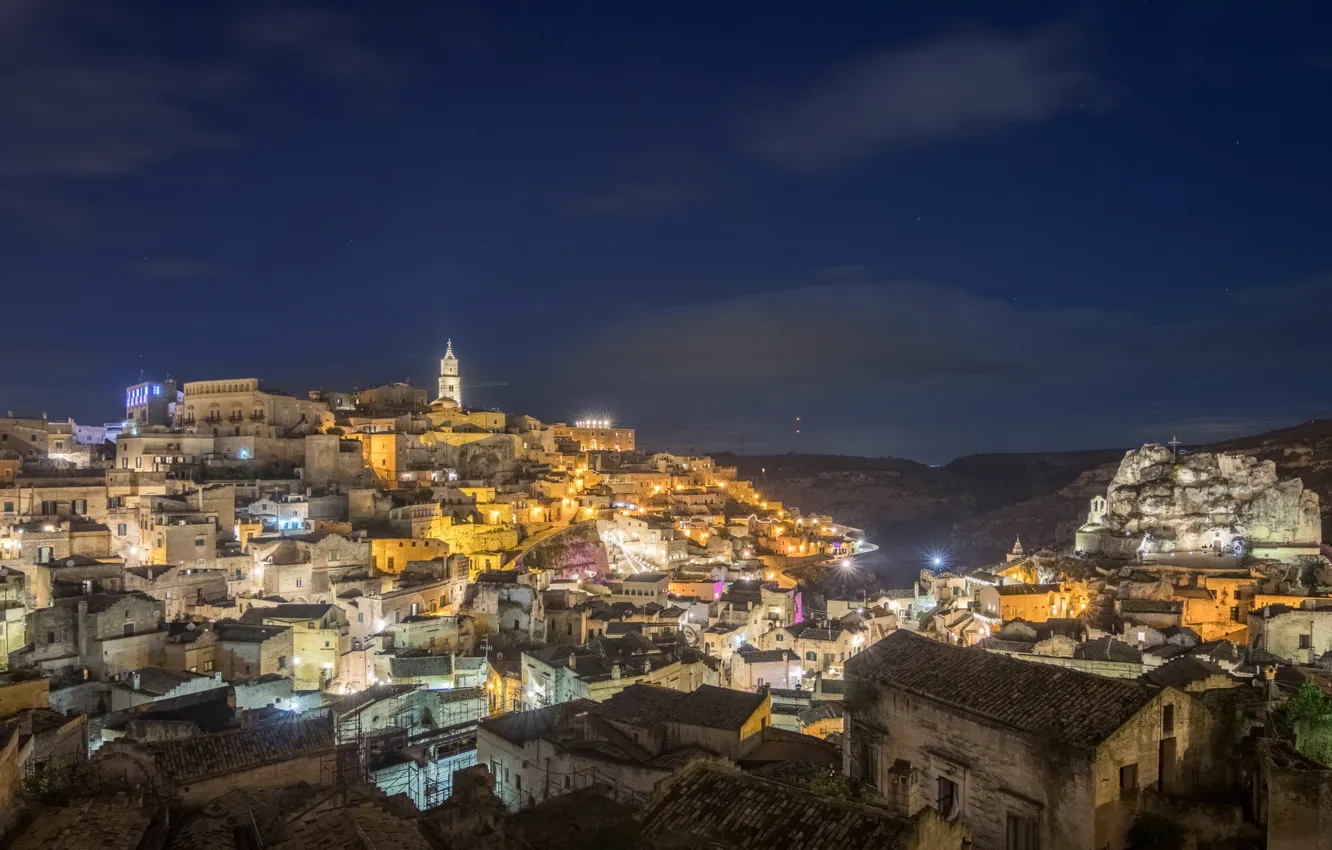 Photo wallpaper night, lights, Italy, panorama, mater