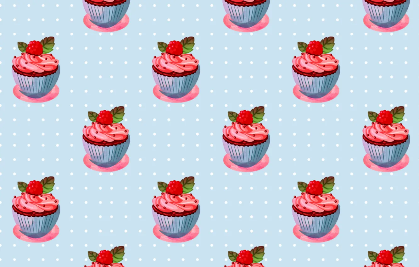 Photo wallpaper cream, cherry, sweet, berries, cupcake, cherry
