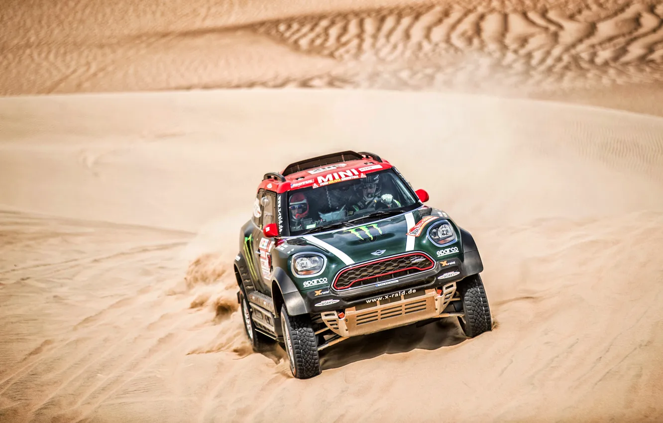 Photo wallpaper sand, auto, sport, desert, speed, Mini, dust, dunes