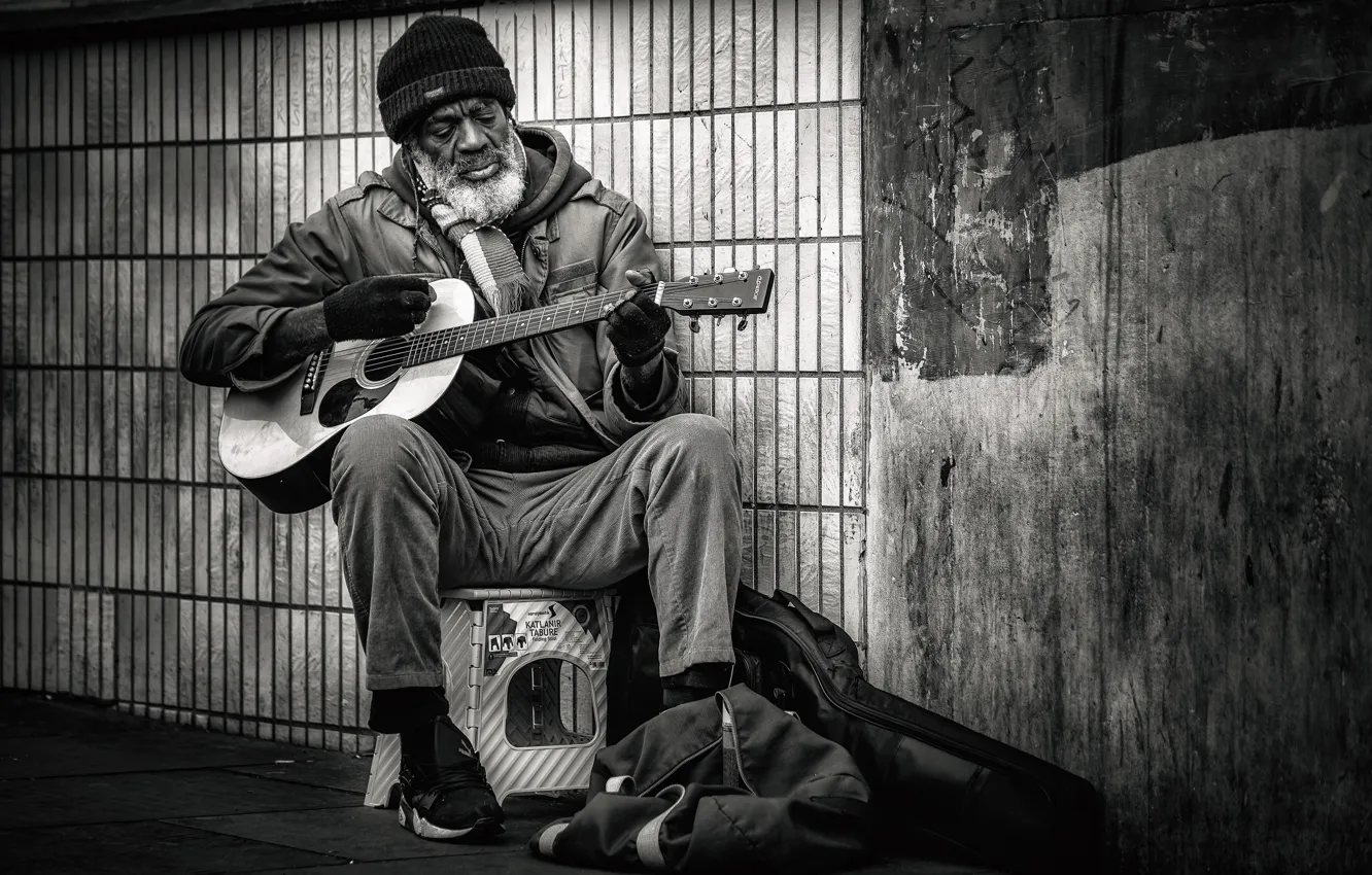 Photo wallpaper music, street, guitar, Negro