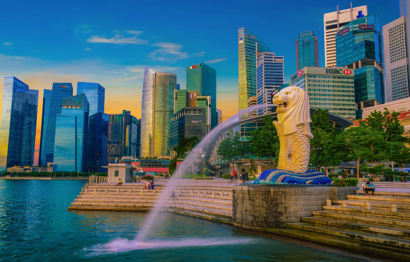 Photo wallpaper the sky, the city, people, building, Leo, skyscrapers, the evening, ladder